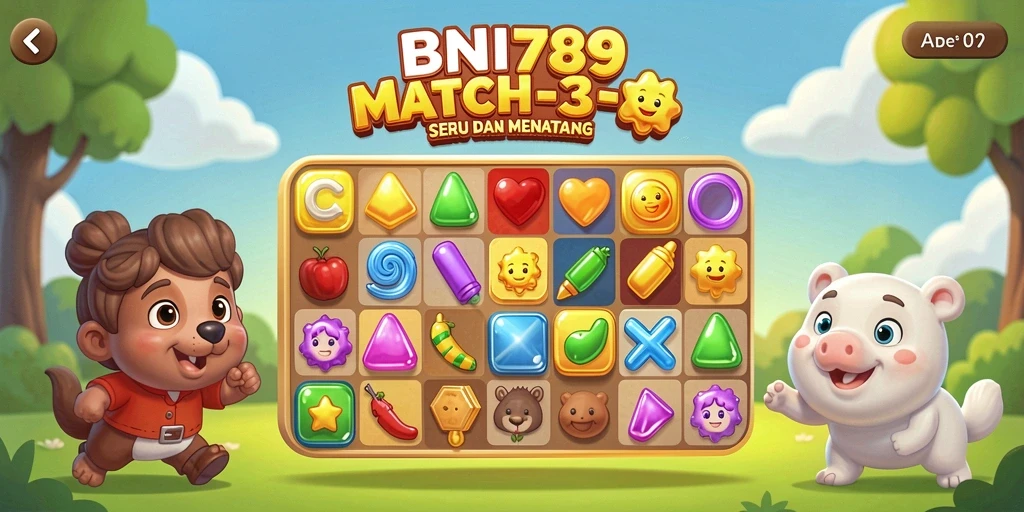 Tangkapan layar gameplay BNI789 yang menunjukkan kecocokan elemen Match-3 yang seru.