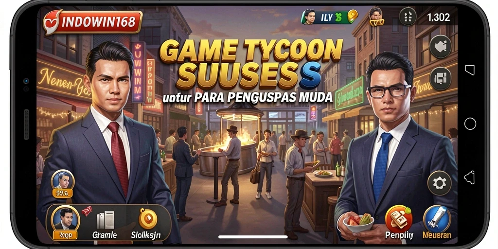 Tampilan gameplay INDOWIN168 yang menampilkan manajemen usaha Tycoon.