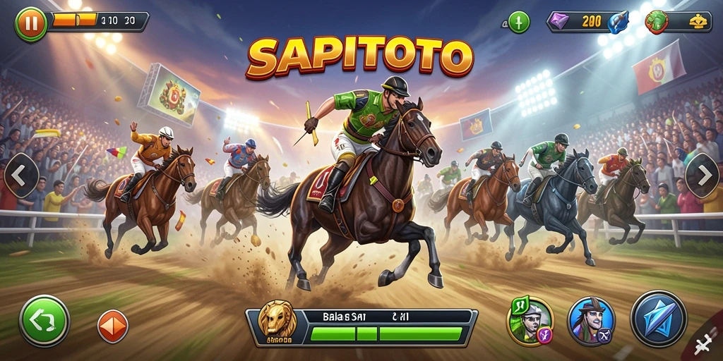 Tampilan gameplay menegangkan di SAPITOTO dengan berbagai mobil balap.