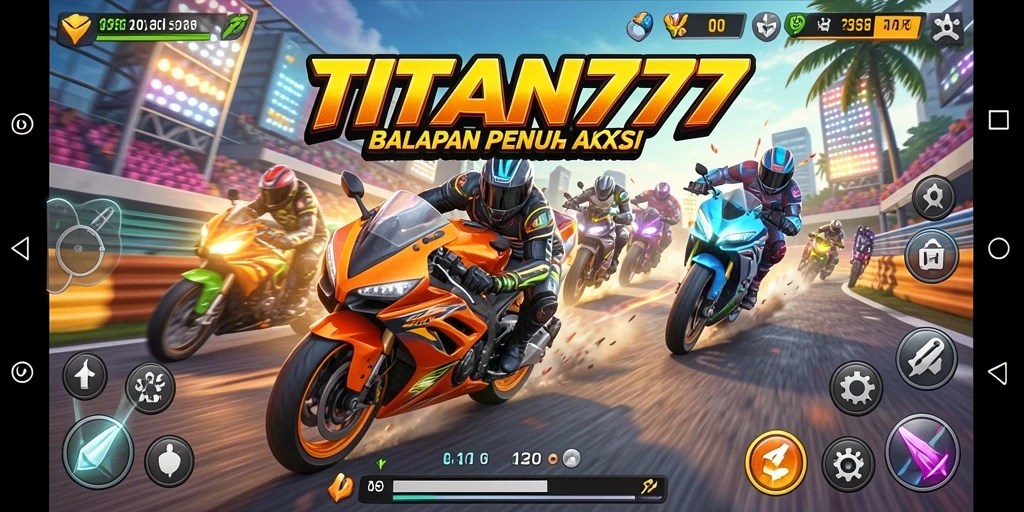 Tampilan screenshot gameplay TITAN777 dengan balapan motor yang menegangkan.