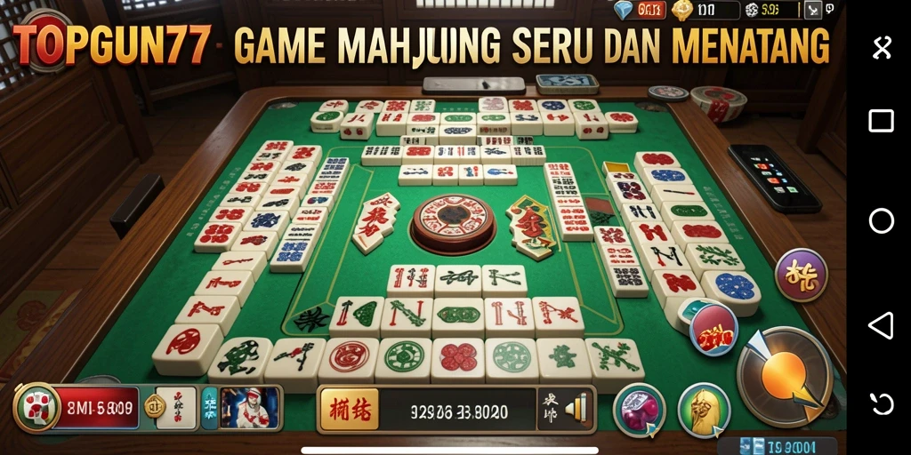 Tangkapan layar menunjukkan gameplay seru dari TOPGUN77, menampilkan level Mahjong yang menantang.